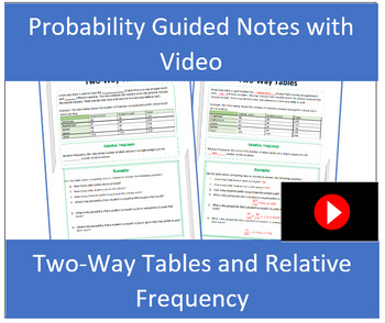 Preview of Two-Way Tables Probability Guided Notes with Video
