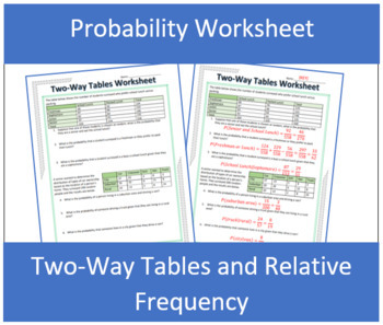 Preview of Two-Way Tables Probability Worksheet