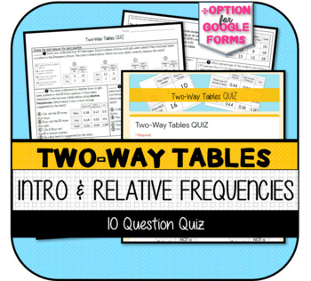 Preview of Two-Way Tables QUIZ (Printable & Version for Google Forms)