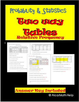 Preview of Two-Way Tables Worksheet, Homework, CW, Review, Quiz for CP Stats, AP Stats