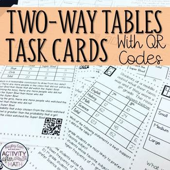 Preview of Two-Way Tables (Interpreting Data) Task Cards with QR Codes
