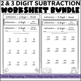 Two and Three Digit Subtraction Worksheets | With, Without