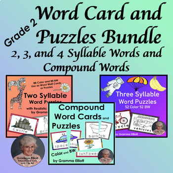 Preview of Syllables with Picture Word Card Puzzles and I SPY Syllables Printable Bundle