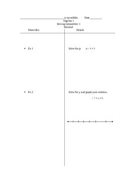 Preview of Two-column notes on solving one-step inequalities