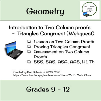Preview of Two column proofs in triangle congruence with a WebQuest Activity