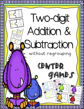 Preview of Two-digit Addition & Subtraction (without regrouping) Center Games Bundle