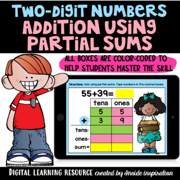 Preview of Two-digit Numbers Addition Using Partial Sums Math Google Slides