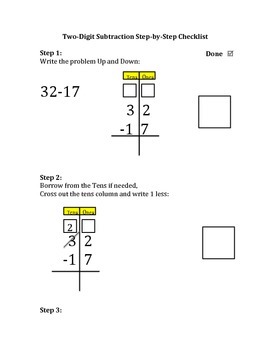 Preview of Two digit Subtraction Checklist