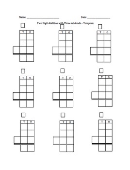 Two digit addition/subtraction with three addends template by Muinteoir