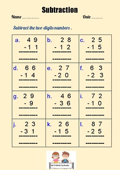 Preview of Two digit numbers Subtraction