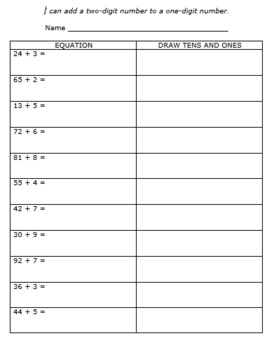 Preview of Two-digit to One-digit Addition Worksheet