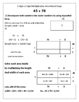Preview of Two digit x Two digit area model notes