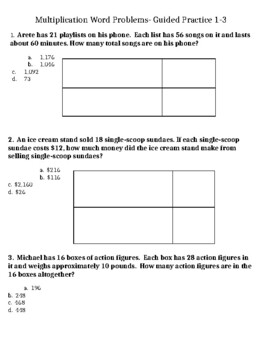 Preview of Two digit x two digit area model word problems Guided practice