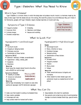 Preview of Type 1 Diabetes Handout for Teachers