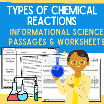 Preview of Type of Chemical Reactions: Chemistry Reading Passages, Worksheets, & Vocabulary