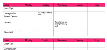 Type to Fill Lesson Plan Template - Edit and Customize by Plan Create Teach