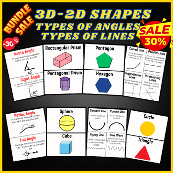 Preview of Types Lines and Angles Bundle; 2D Shapes - Geometry - 3D Shapes - Measurement