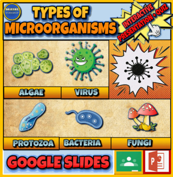 Preview of Types Of Microorganisms: Interactive Google Slides + Printable Worksheet + PPT