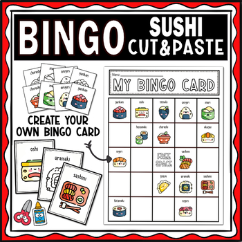 Preview of Types Sushi Bingo Game | Cut & Paste Printable  | Fun Activities