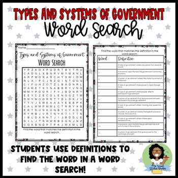 Preview of Types and Systems of Government Word Search