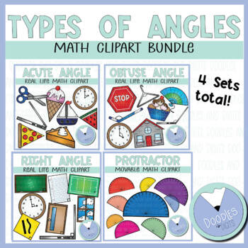 Preview of Types of Angles Clip Art  Bundle - Measuring Angles with a Protractor Clipart