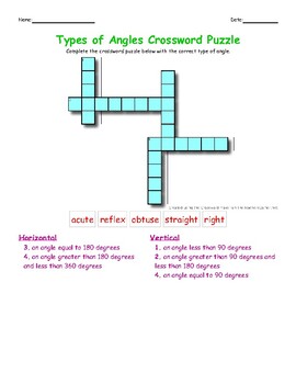 Types of Angles with Definitions Crossword Puzzle TPT