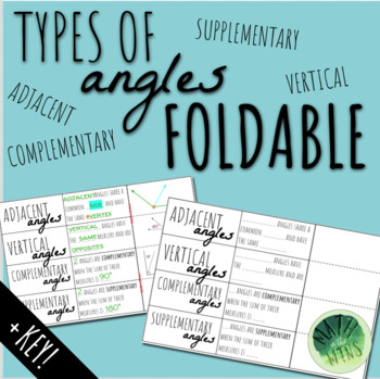 Preview of Types of Angles Foldable Notes (Adjacent, Vertical, Supplementary,Complementary)