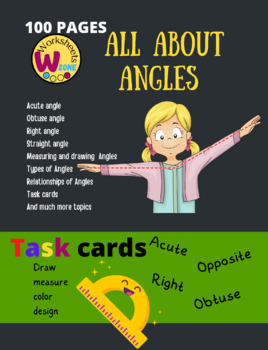 Preview of Types of Angles, Measuring Angles task cards, Draw, calculate find missing angle
