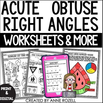 Preview of Types of Angles Worksheets Acute Obtuse Right