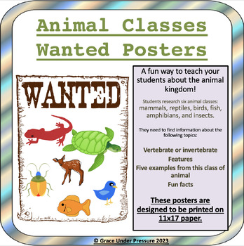 Preview of Animal Classification Worksheet: Types of Animal Research Project Wanted Posters