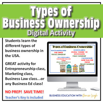 Preview of Types of Business Ownership - First Week of School Digital Activity / Lesson
