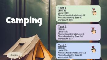 Preview of Types of Camping (3 Leveled Readers with online activities)