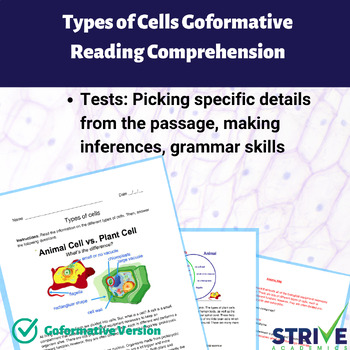 Preview of Types of Cells English Reading Comprehension Goformative Digital Activity