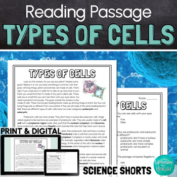 Preview of Types of Cells Reading Comprehension Passage PRINT and DIGITAL