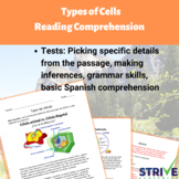 Types of Cells Spanish Reading Comprehension Worksheet