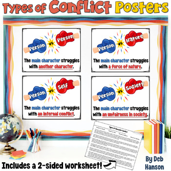 Preview of Types of Character Conflict: Posters and Practice Worksheets or Assessment
