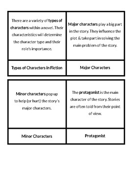 Preview of Types of Characters in Fiction Lesson Cards Montessori UE