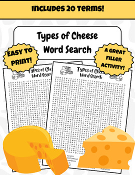 Preview of Types of Cheese Word Search