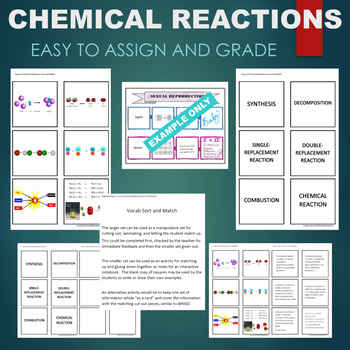 Preview of Types of Chemical Reactions (Combustion, etc) Sort & Match STATIONS Activity