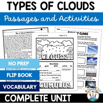 Preview of Types of Clouds Activities Worksheets Reading Passages Weather Flip Book Spring