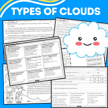Types of Clouds: Informational Passages, Worksheets, Vocabulary, & Quiz