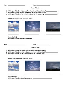 Types of Clouds Quiz by Barton's Bunch of Stuff | TpT
