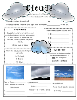 types of clouds worksheet