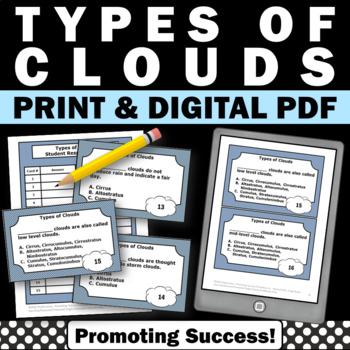 Preview of Types of Clouds Weather Activities Task Cards 4th 5th Earth Science Curriculum