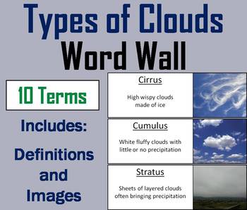 Preview of Types of Clouds Word Wall Cards (Weather Science Unit)