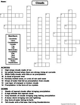 Types of Clouds Worksheet/ Crossword Puzzle by Science Spot | TpT
