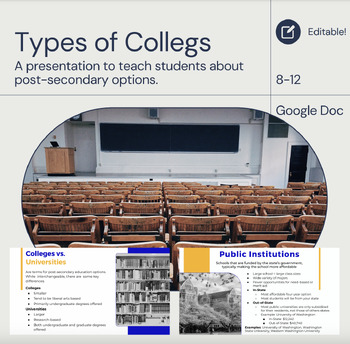 Preview of Types of Colleges Presentation: For AVID, College & Career Prep, and Counseling!