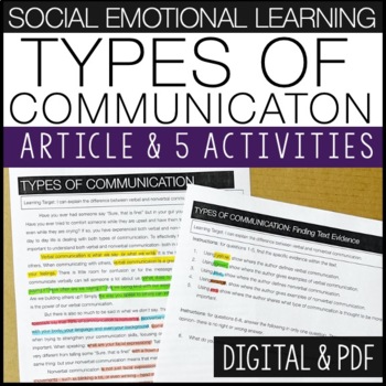 Preview of Social Emotional Learning - Types of Communication