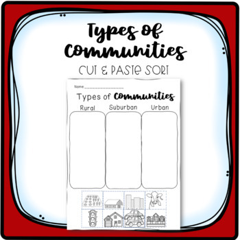 Preview of Types of Communities Sort Cut & Paste | Rural, Urban, Suburban | Community