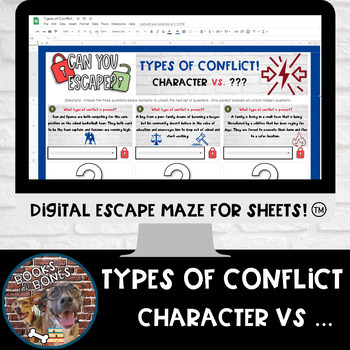 Preview of Types of Conflict Digital Escape Activity for Sheets